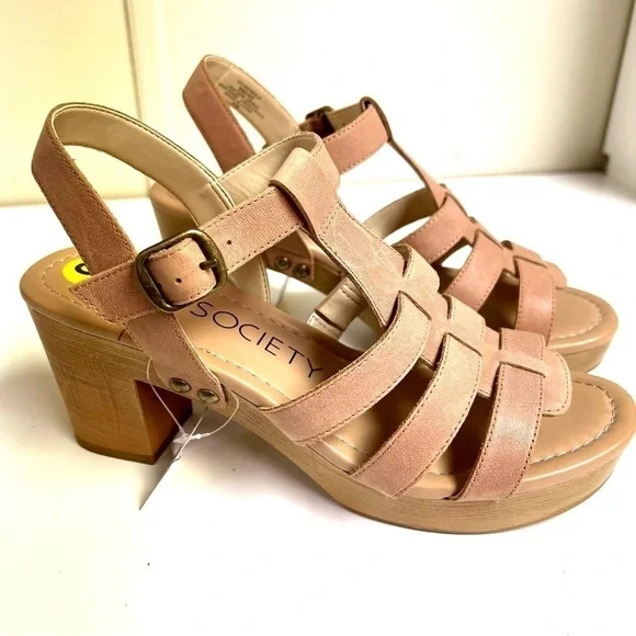 NWT SOLE SOCIETY Y2K So-Nermila Platform Block Heel sandals Taupe women’s size 9 - Picture 3 of 10